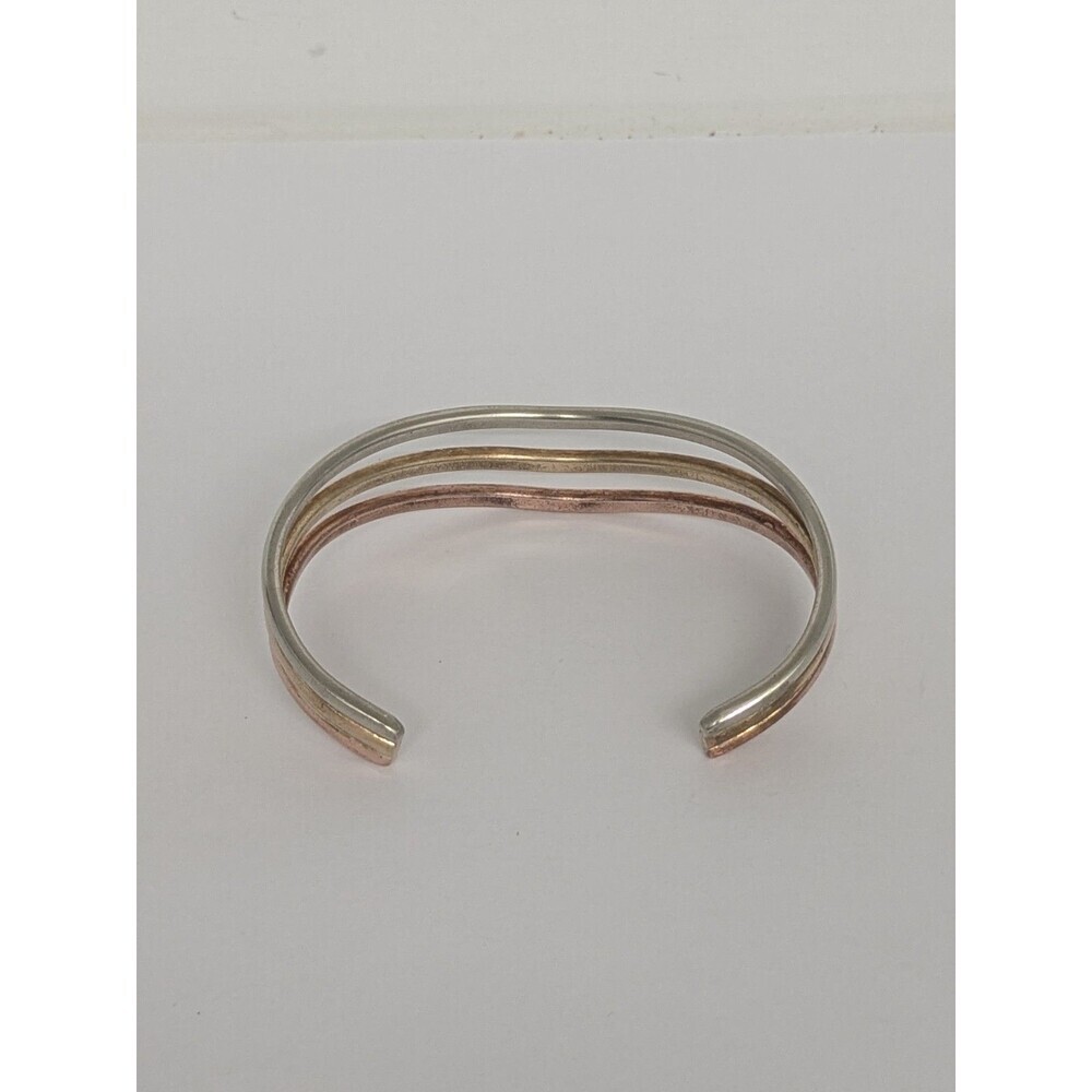 Vintage SERGIO LUB CALIFORNIA Tri Color Mix Metal Wavy Cuff Bracelet - Picture 3 of 6